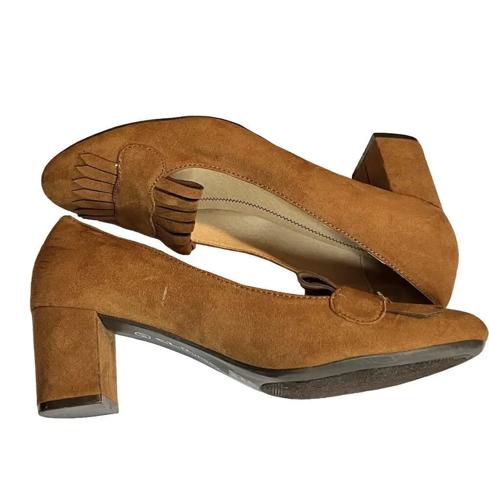 Chinese Laundry Anete Fringe Suede Block Heel Pumps sz 6.5 womens Oxford loafer
